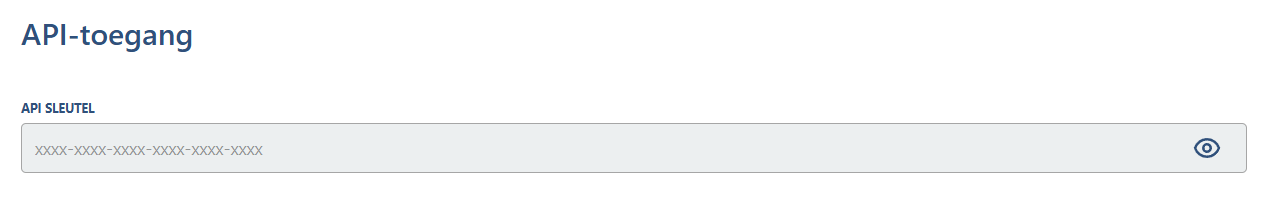 De pagina API-toegang in ValidSign met het veld API sleutel, dat je kopieert.