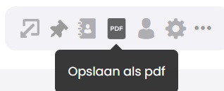 Werkbalk rechtsboven in een chat met de knop PDF gemarkeerd en de tooltip "Opslaan als pdf".