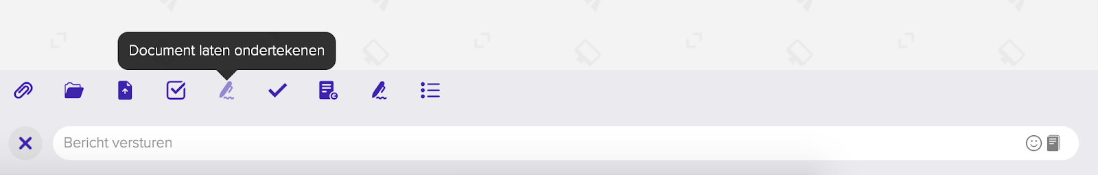 De geopende powertools boven het tekstvenster, met de optie Document laten ondertekenen gemarkeerd door een tooltip.