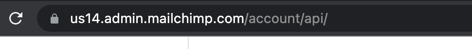 De adresbalk van de browser met de Mailchimp-URL, waarin het eerste deel us14 de serverprefix is.