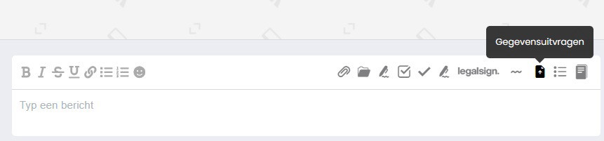 Berichtbalk met de knop voor Gegevens uitvragen, met de tooltip "Gegevensuitvragen" boven het pictogram van een document met pijl.