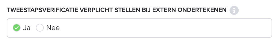 De instelling om tweestapsverificatie verplicht te stellen bij extern ondertekenen, met de optie Ja geselecteerd.