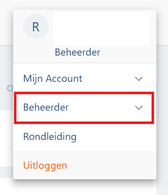 Het profielmenu van ValidSign met de optie Beheerder gemarkeerd.