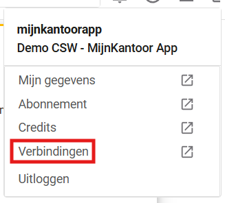 Het profielmenu in iMuis met de optie Verbindingen rood gemarkeerd.