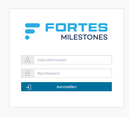 Het inlogscherm van Fortes Milestones met de velden Gebruikersnaam en Wachtwoord en de knop Aanmelden.