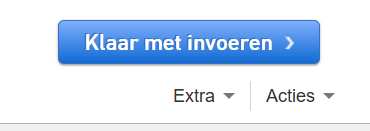 Nextens-scherm met de blauwe knop Klaar met invoeren, met daaronder de menu's Extra en Acties.
