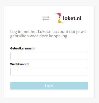 De inlogpagina van Loket.nl met de velden Gebruikersnaam en Wachtwoord en de knop Login, waar je inlogt met het account voor de koppeling.