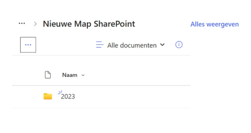 De map Nieuwe Map SharePoint in SharePoint met daarin de jaartalmap 2023.